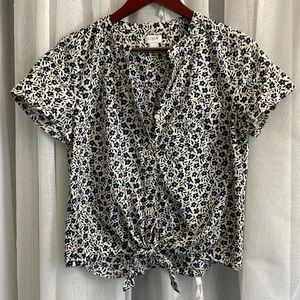 JCrew Blue Floral Button Down Front Tie Shirt